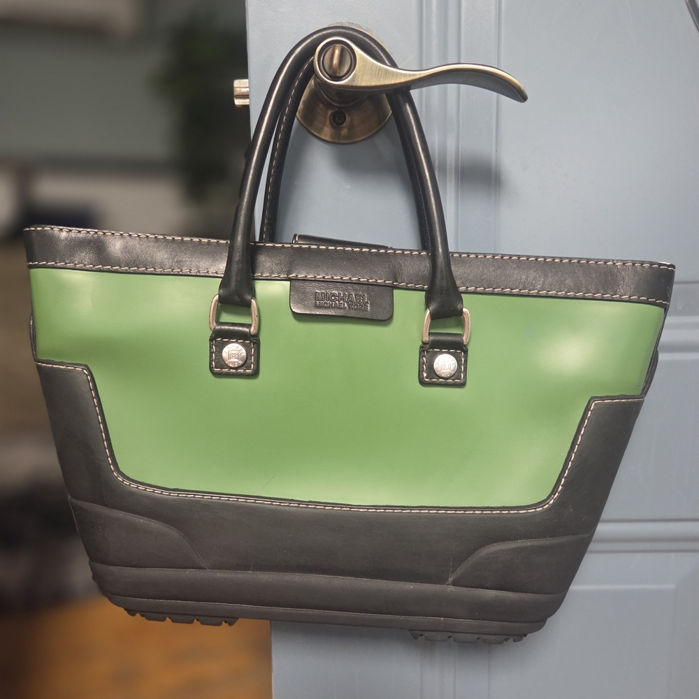 Michael Kors Green and Black Structured Tote with Contrast Trim